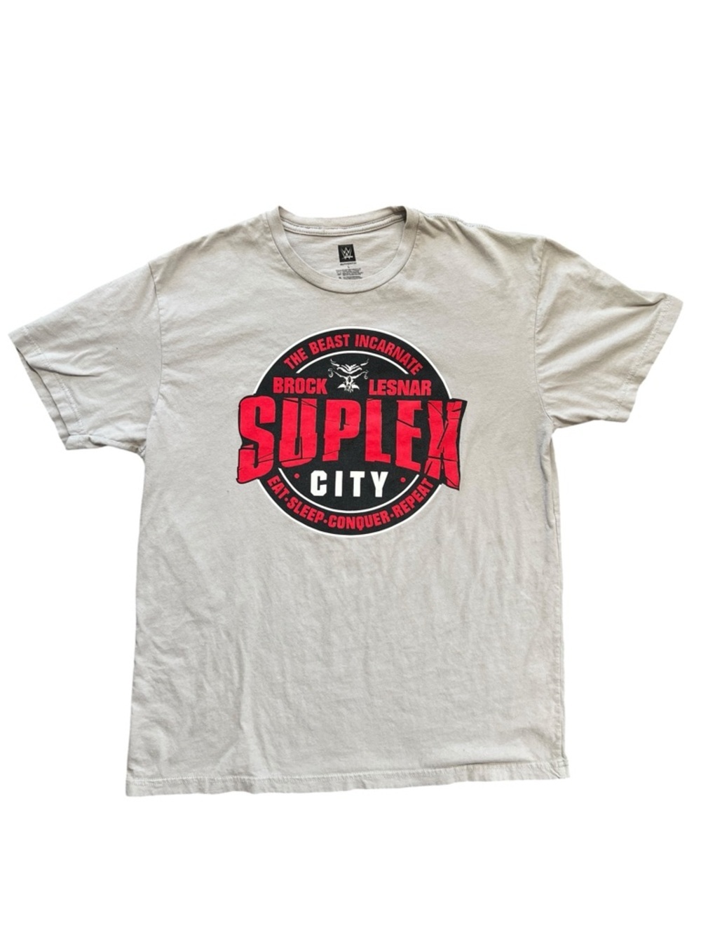 WWE Authentic Brock Lesnar Suplex City Graphic Tee Wrestling Gray T Shirt Size L